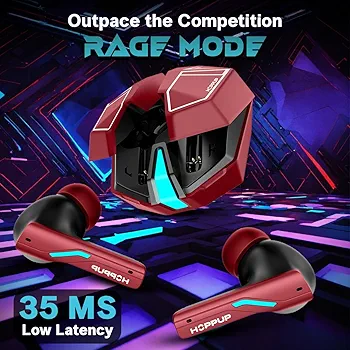 Gaming Earbuds XO6 with 35ms Low Latency, RGB LED Lights, 13mm Drivers, 50H Playtime & Bluetooth v5.3 (Red, True Wireless)