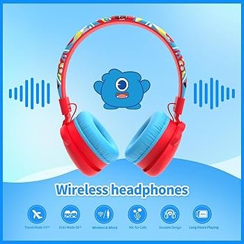 Booma Echo Over-Ear Wireless Headphones – Bluetooth 5.4, Hi-Res Audio, 55H Playtime, USB-C Fast Charging, Kid-Safe Modes (Red)