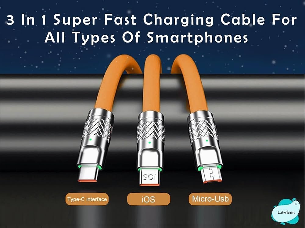 Portable 120W Charger Cord-Wire Compatible with iOS