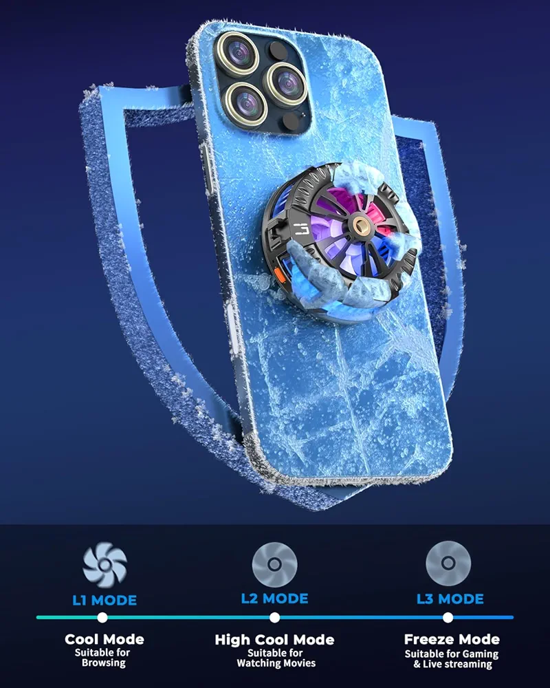 Magnetic Phone Cooler for Gaming – Enhanced Refrigeration Chip, 7-Blade Turbo Fan, Fast Cooling for BGMI, PUBG, Freefire & Long Gaming Sessions