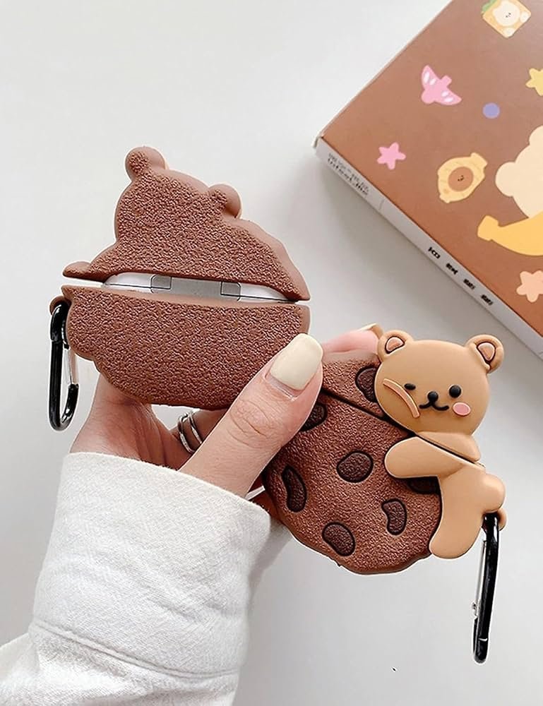 Cute Soft Silicone Pouch Case for AirPods Pro Gen-2 (2022) – 3D Cartoon Animal Character Cover with Keychain, Shockproof & Dustproof Protective Case (BISCUT Bear)