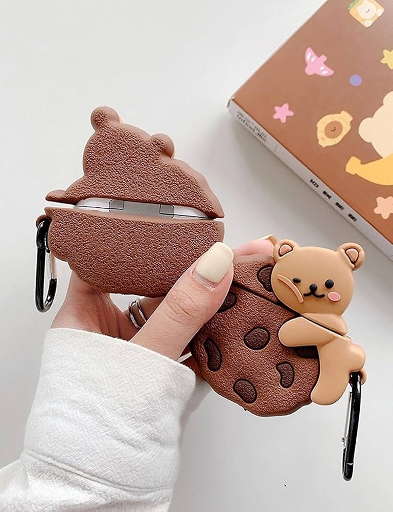 Cute Soft Silicone Pouch Case for AirPods Pro Gen-2 (2022) – 3D Cartoon Animal Character Cover with Keychain, Shockproof & Dustproof Protective Case (BISCUT Bear)