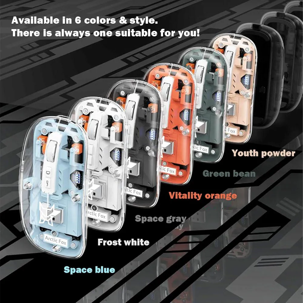 Transparent Wireless & Bluetooth Rechargeable Mouse – Triple-Mode Connection (BT 5.1 + 2.4GHz), Optical Sensor, LED Battery Indicator, Slim Design (Paste Green)