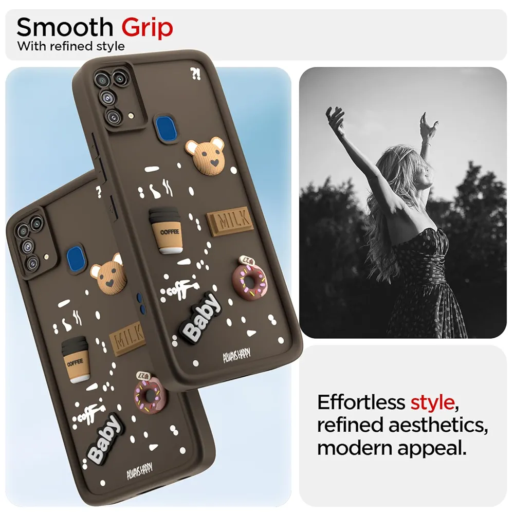 Back Cover for Samsung Galaxy M31 / M31 Prime / F41 | Cute 3D Cartoon Bear Silicone Full-Body Protection Bumper Case (Brown)