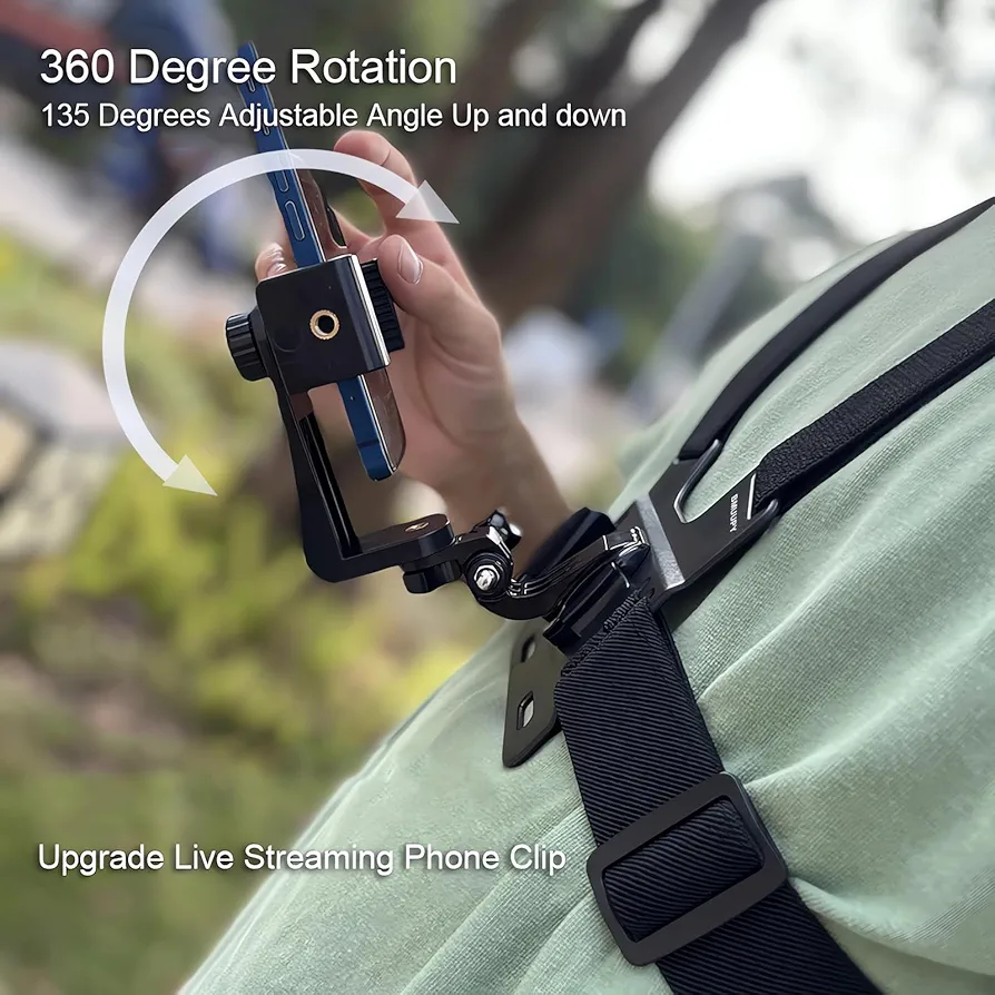 Chest Mount Harness Strap & Phone Holder for POV Vlogging – Compatible with GoPro HERO 12/11/10/9/8, Insta360, DJI & Smartphones – Adjustable First-Person Video Recording