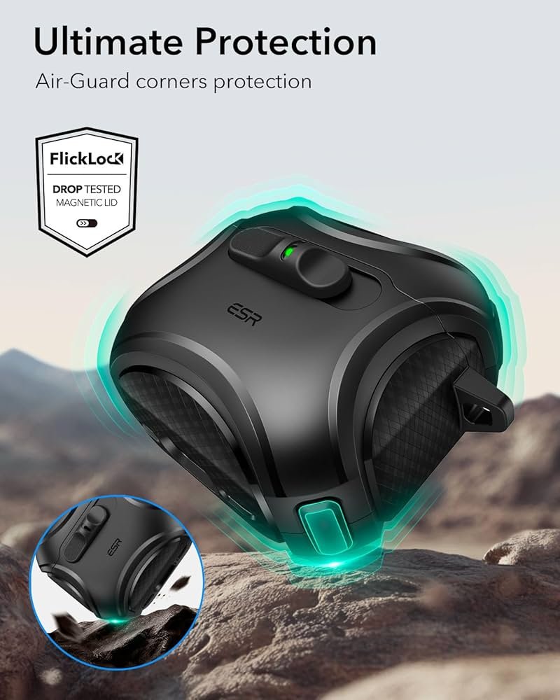 AirPods 4 Case (2024) Black | MagSafe Compatible | Drop-Proof Lock | Cyber Series TPU Protective Cover for AirPods 4th Gen (USB-C) with Easy Open Design