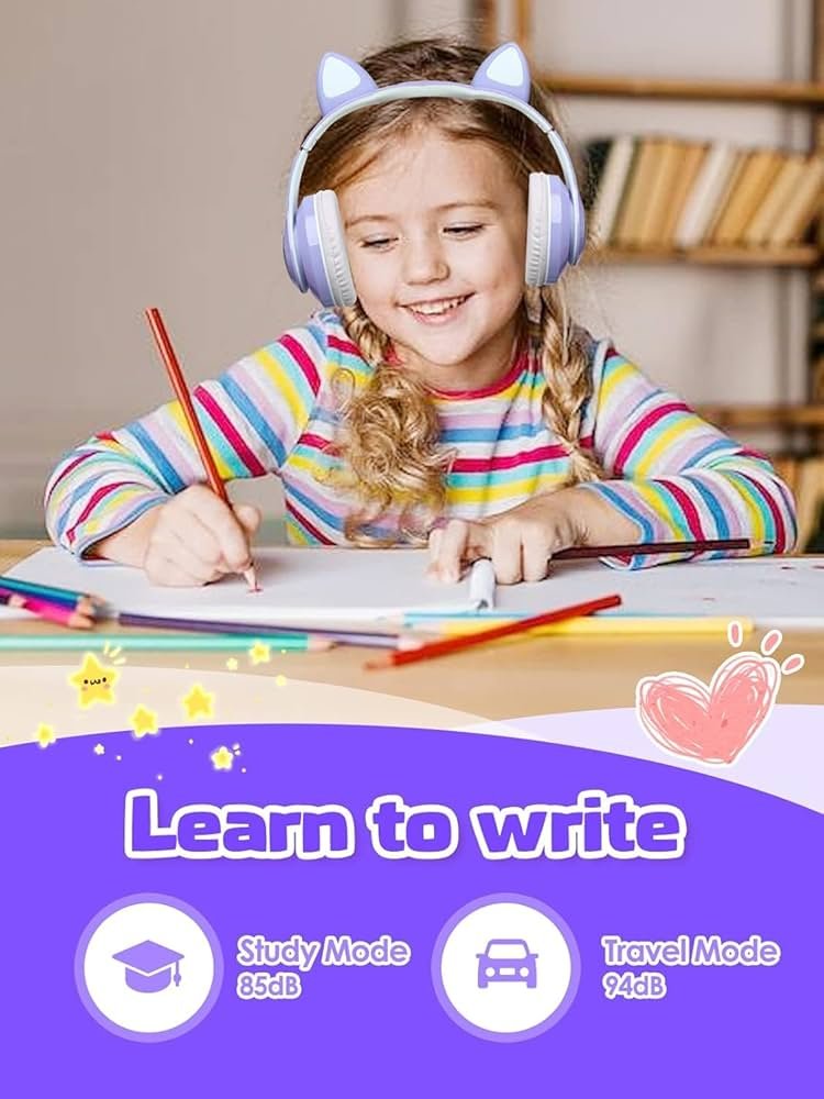 Royal Blue Cat Ear Kids Bluetooth Headphones with LED Lights, HD Sound, 105dB Volume Limit, Foldable Over-Ear Wireless & Wired Headset for PC/Tablet/School