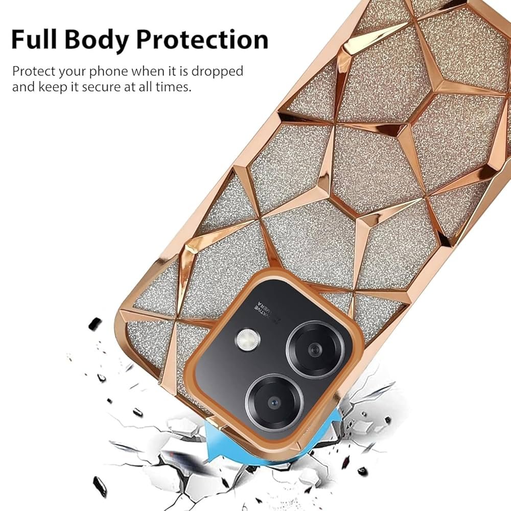 Glitter Geometric Case for Oppo A3 / A3x 5G – Gold