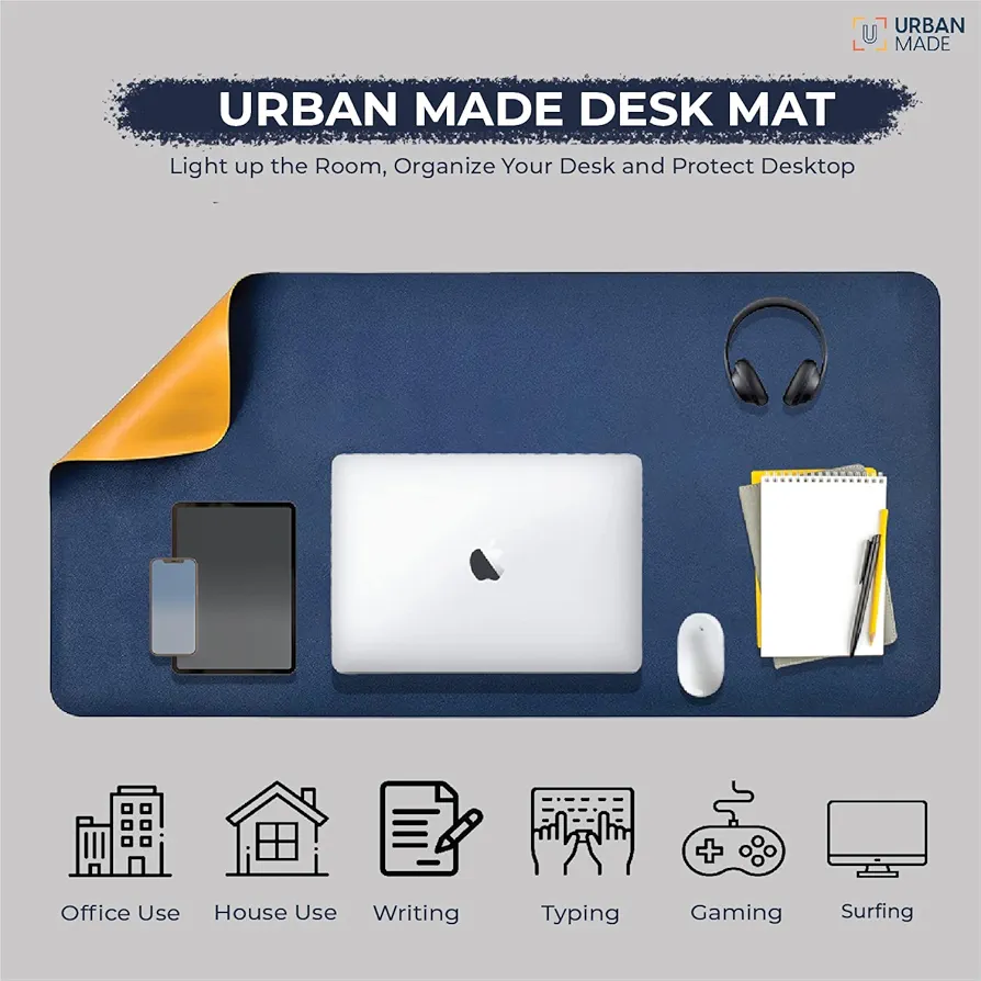 Large Non-Slip Leather Mouse Pad 90x45cm – Blue Yellow Desk Mat