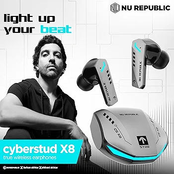 Cyberstud X8 TWS Wireless Earbuds - 56H Playtime, 40ms Ultra Low Latency, ENC Mics, 13mm Neodymium Drivers, XBass Technology, Dual Mode Gaming & Music, Bluetooth 5.3 (Silver)