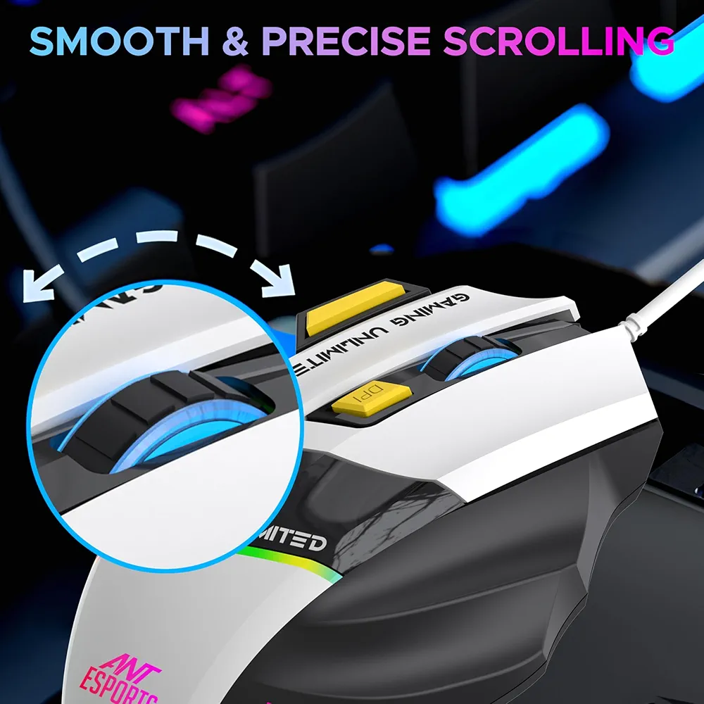 Optical Gaming Mouse – 7-Button Wired USB Mouse with 3600 DPI & RGB Lighting, Ergonomic Design for PC & Laptop