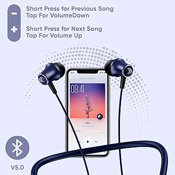 Wireless Waterproof Bluetooth Neckband with 35H Playtime & 10mm Bass Driver – Bluetooth 5.0 (Blue)