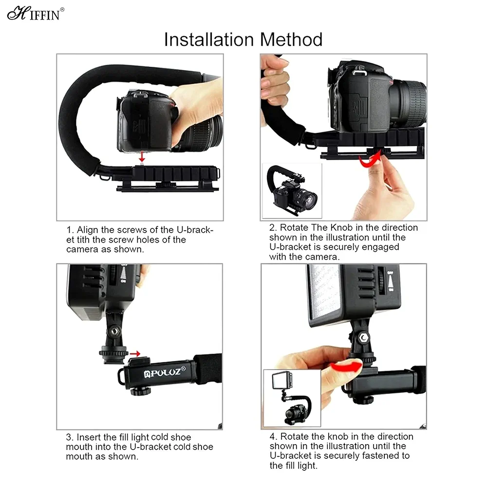 Universal Stabilizer C-Shape Bracket – Low Position Camera Rig Handheld Grip for DSLR & Vlogging (Black)