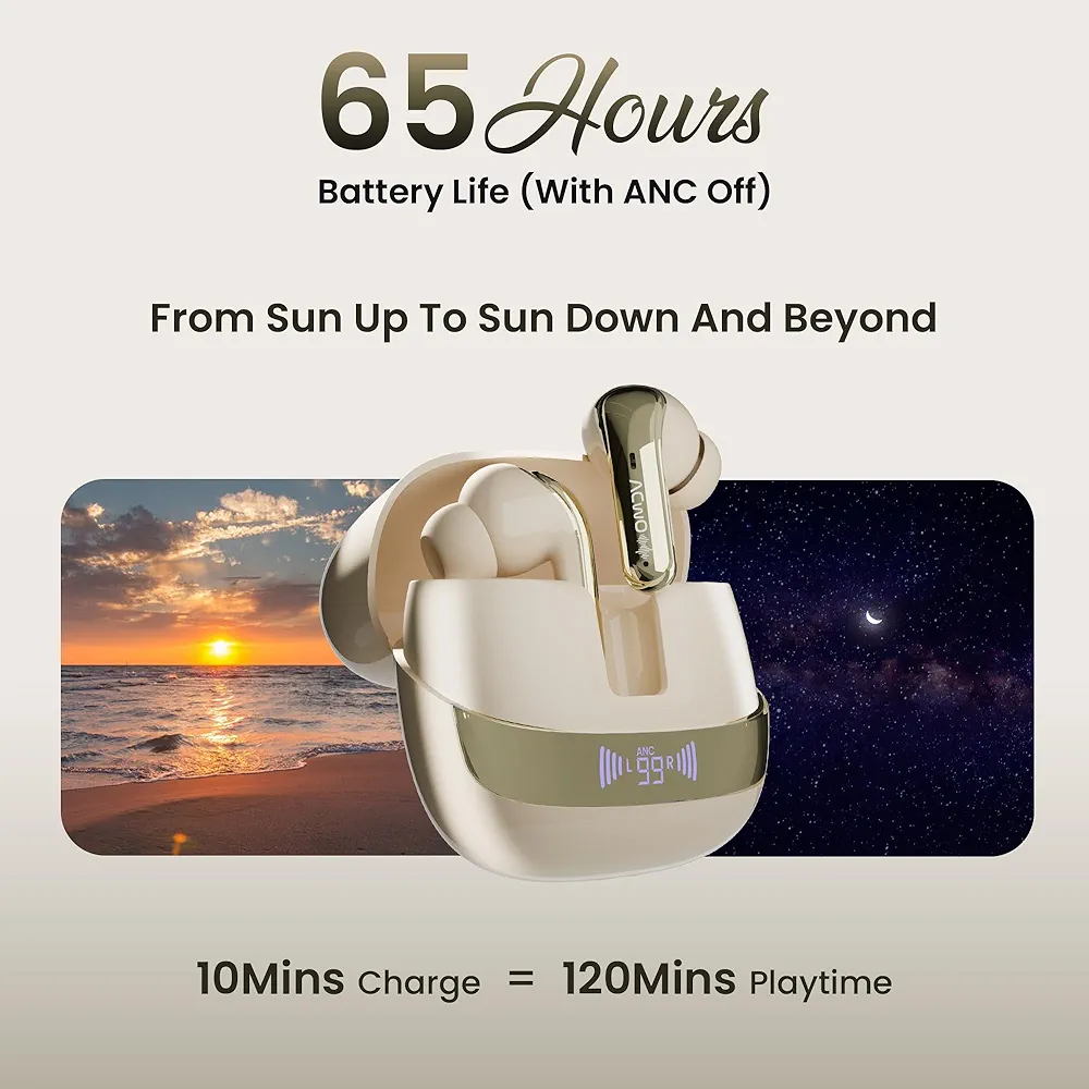 747 TWS Earbuds | Dual Device Connectivity | ANC 32dB | 4 AI-ENC Mics | 65H Playtime | Bass & Theatre Modes | 3D Spatial Audio | Bluetooth 5.4 | Ergonomic Design (Coffee Cream)