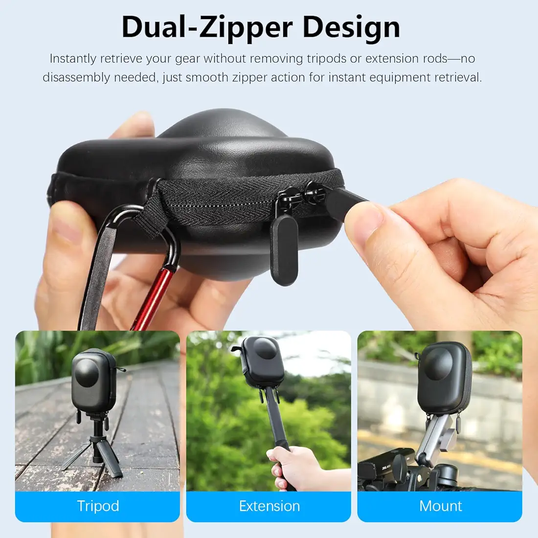 DJI OSMO 360 Accessories Carrying Case – PU Leather Waterproof Hard Shell Organizer Pouch with Zipper & Carabiner – Portable Compact Storage Bag