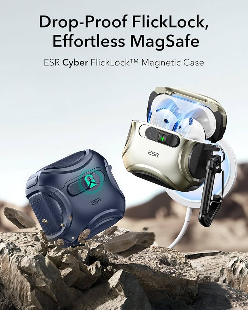 AirPods 4 Case (2024) Blue | MagSafe Compatible | Hybrid Drop Protection | Cyber Series TPU Protective Cover with Lock & Easy Open Design for AirPods 4th Gen (USB-C)