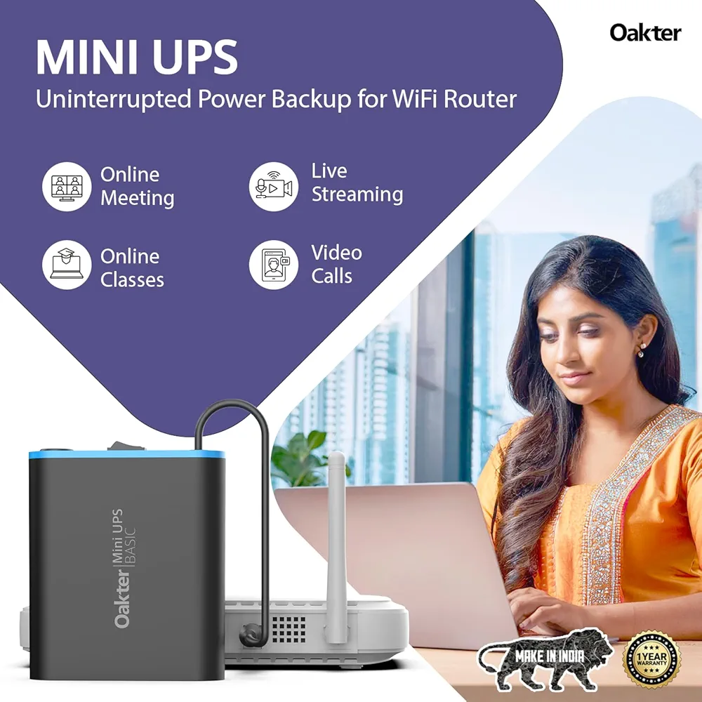 Mini UPS Basic for WiFi Router & Broadband Modem – 12V/2A, 3-Hour Backup