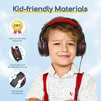 Kids Cat Ear Bluetooth Headphones with LED Lights – Foldable Over-Ear, HD Sound & Mic (Red Black)