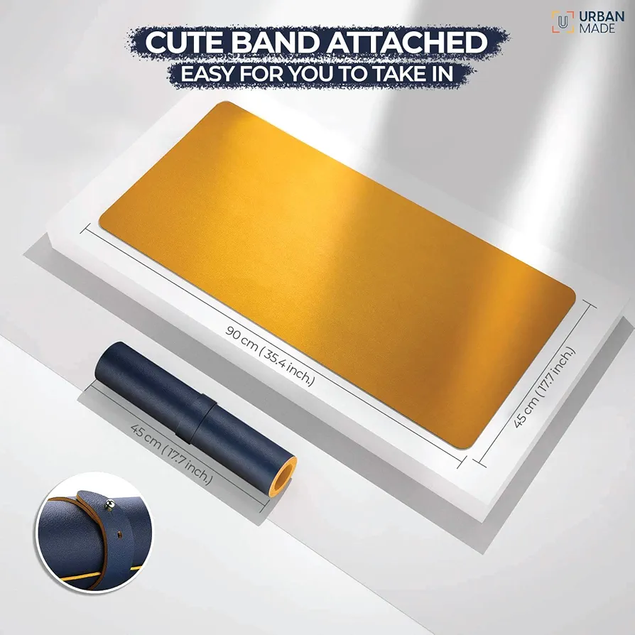 Large Non-Slip Leather Mouse Pad 90x45cm – Blue Yellow Desk Mat