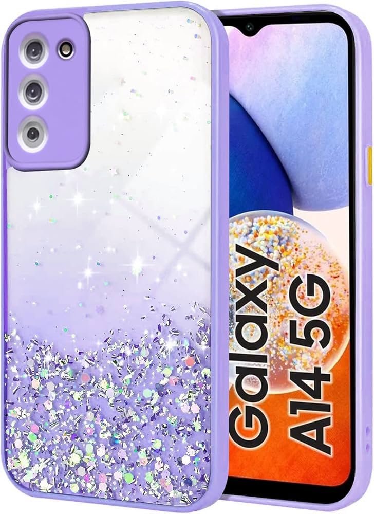 Compatible Samsung Galaxy A14 5G | Non-Moving Glitter TPU Shockproof Case for Girls & Women – Purple