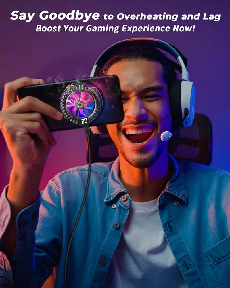 Magnetic Phone Cooler for Gaming – Enhanced Refrigeration Chip, 7-Blade Turbo Fan, Fast Cooling for BGMI, PUBG, Freefire & Long Gaming Sessions