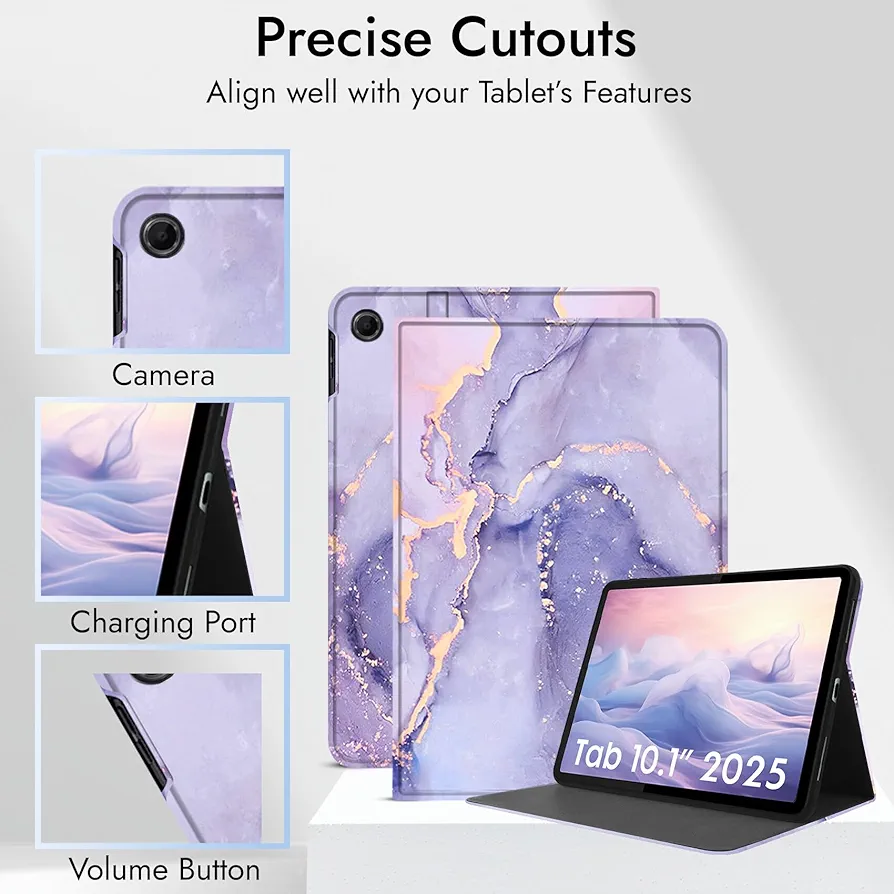Cover for Lenovo Tab 10.1 Inch 2025 | Marble Lilac Folio Flip Cover Case – Premium Faux Leather Stand Case