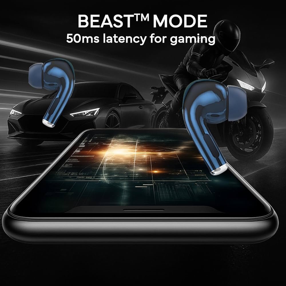 Bluetooth TWS Earbuds | Up to 60H Playtime | Dual Device Pairing | Fast Type-C Charging | Touch Controls | Deep Bass | Voice Assistant Support | IPX4 Sweat Resistant | True Wireless (Blue)