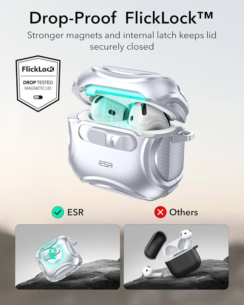 AirPods 4 Case (2024) Gray | MagSafe Compatible | Hybrid Drop Protection | Cyber Series TPU Protective Cover with Drop-Proof Lock & Easy Open Design for AirPods 4th Gen (USB-C)