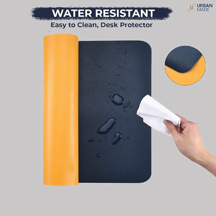 Large Non-Slip Leather Mouse Pad 90x45cm – Blue Yellow Desk Mat