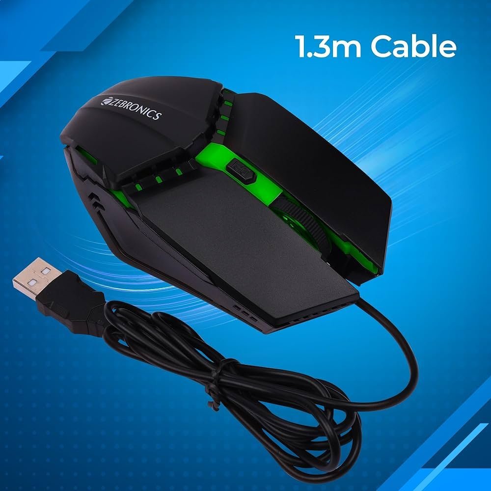 PHERO Wired Gaming Mouse – 4 Buttons, Up to 1600 DPI, Rainbow LED Lights, High Precision, Plug & Play