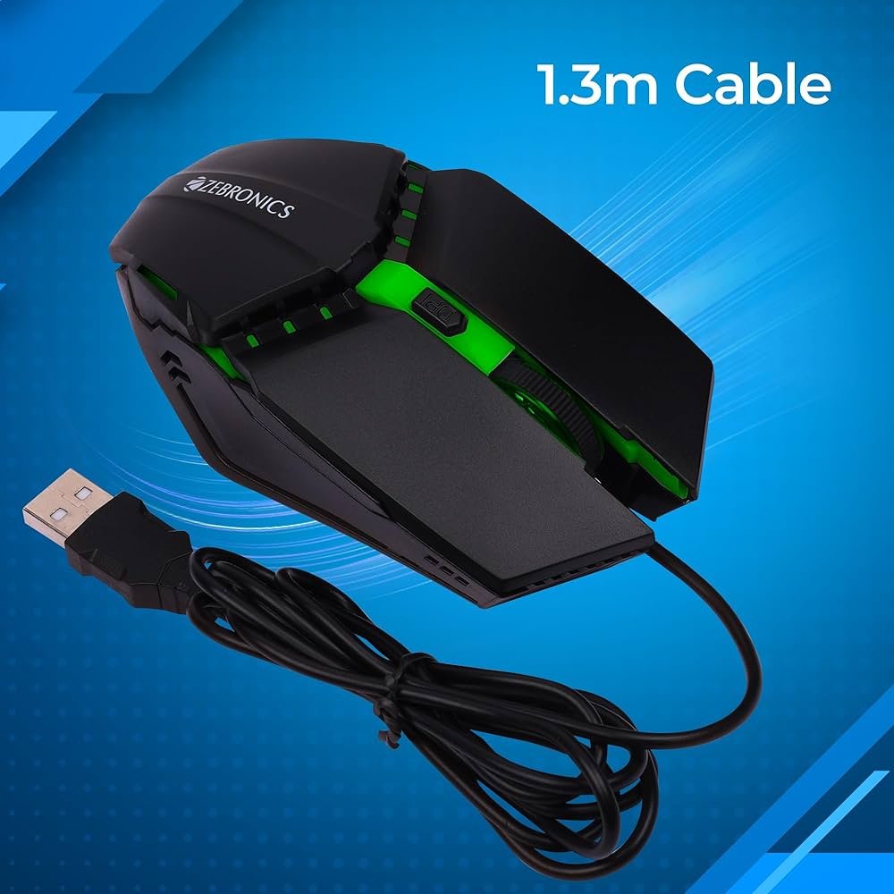 PHERO Wired Gaming Mouse – 4 Buttons, Up to 1600 DPI, Rainbow LED Lights, High Precision, Plug & Play