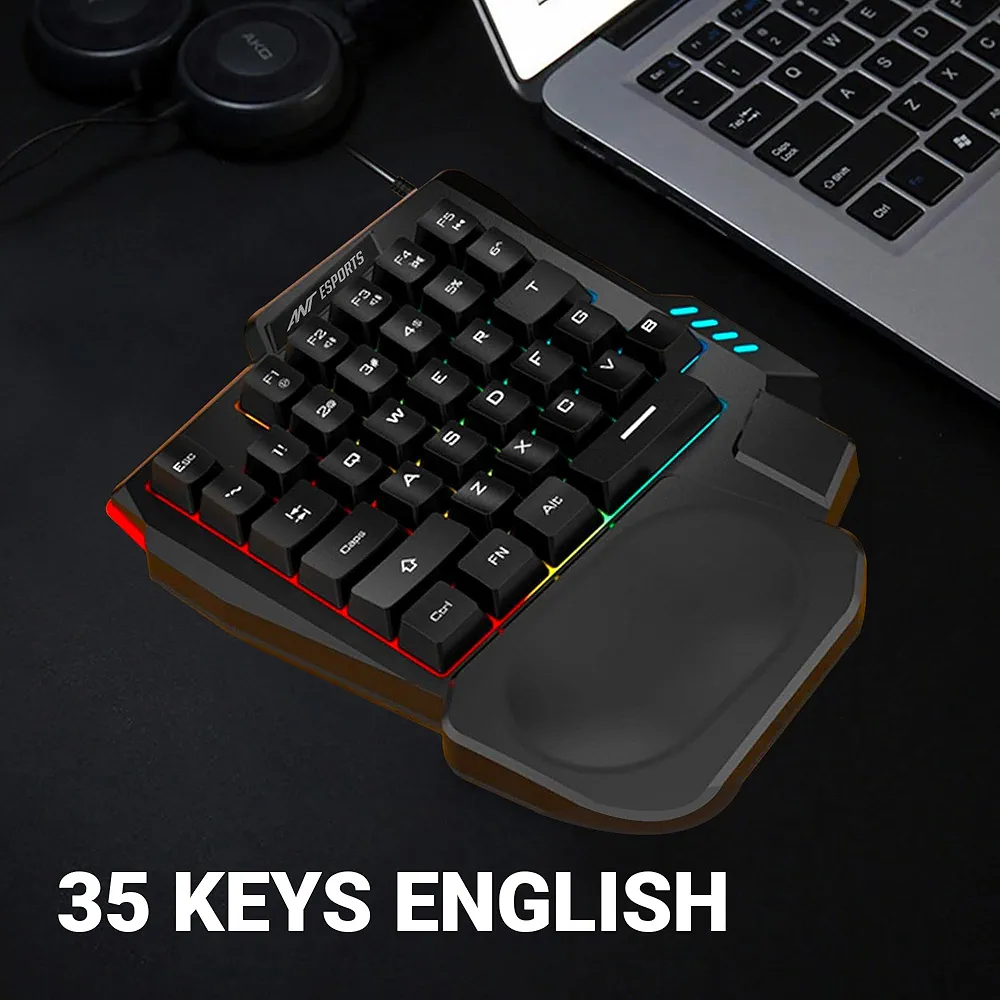 One-Handed RGB Gaming Keyboard – 35-Key Mini Backlit Ergonomic Game Controller for PC