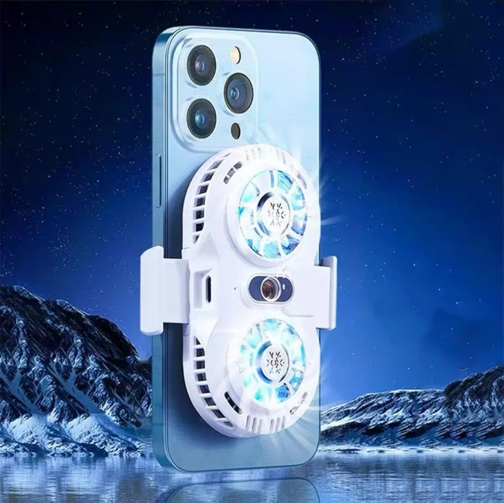 AB-02 Phone Radiator with RGB Light, 3-Speed Adjustable Cooling, Semiconductor Dual-Fan, Real-Time Temperature Display, Type-C Rechargeable, for Smartphones & Tablets