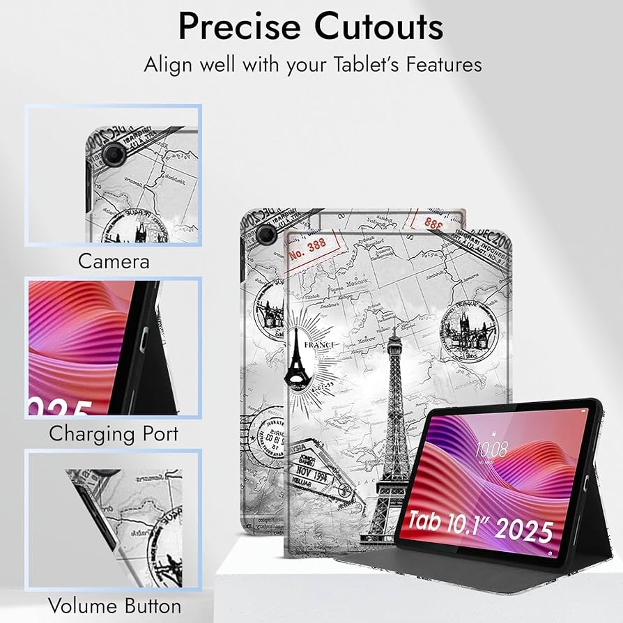 Cover for Lenovo Tab 10.1 Inch 2025 | Eiffel Design Folio Flip Cover Case – Premium Faux Leather Stand Case