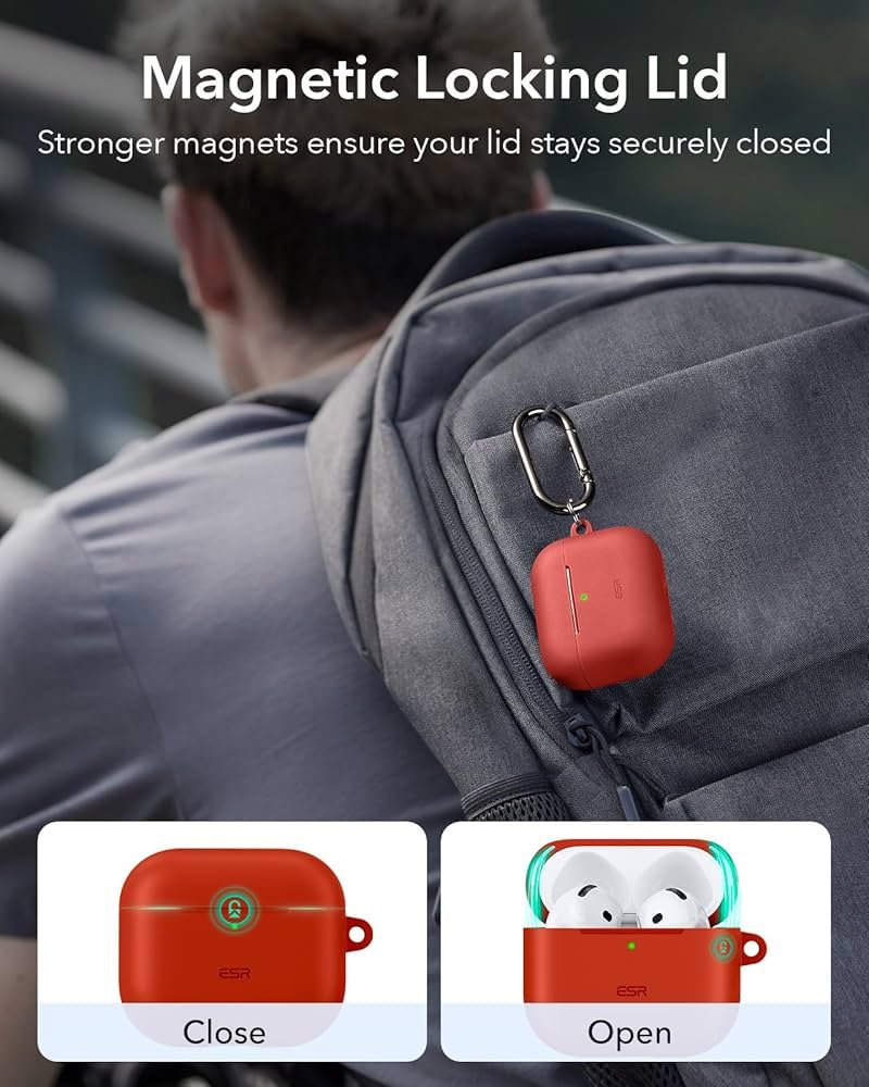 AirPods 4 Case (2024) Red | Magnetic Lid Lock | Cloud Soft Silicone Protective Cover | Full Drop Protection & Slim Fit for AirPods 4th Gen (USB-C)