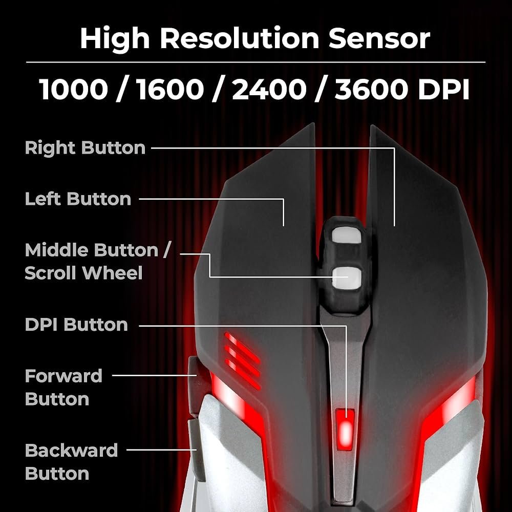 Gaming Keyboard & Mouse Combo – Braided Cable, Gold-Plated USB, 3600 DPI, 6 Buttons, 117 Keys, Multicolor LED, Dedicated Macro Keys (Black)