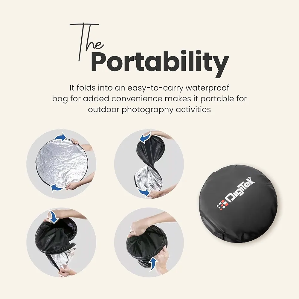 45-Inch (110 cm) 5-in-1 Collapsible Light Reflector with Carry Bag – Translucent, Silver, Gold, White & Black – Portable Multi-Disc Reflector for Studio and Outdoor Photography