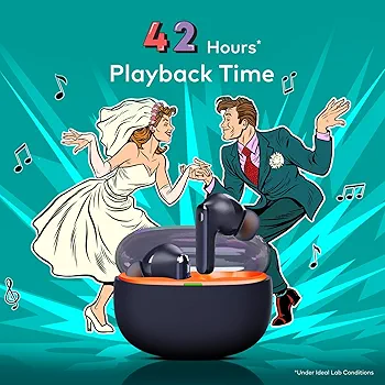 ROAR 360° Deep Bass True Wireless Earbuds | Quad Mic ENC | 42Hrs Playtime | 13mm Drivers | Bluetooth v5.3 | Adaptive Noise Cancellation | IPX5 Water Resistant | Ergonomic Design (Aurora Blue)