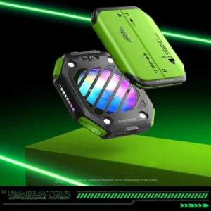 Mobile Phone Holder with Removable Battery & Magnetic Semiconductor Cooling – 7-Speed RGB Gaming Phone Cooler (Green)