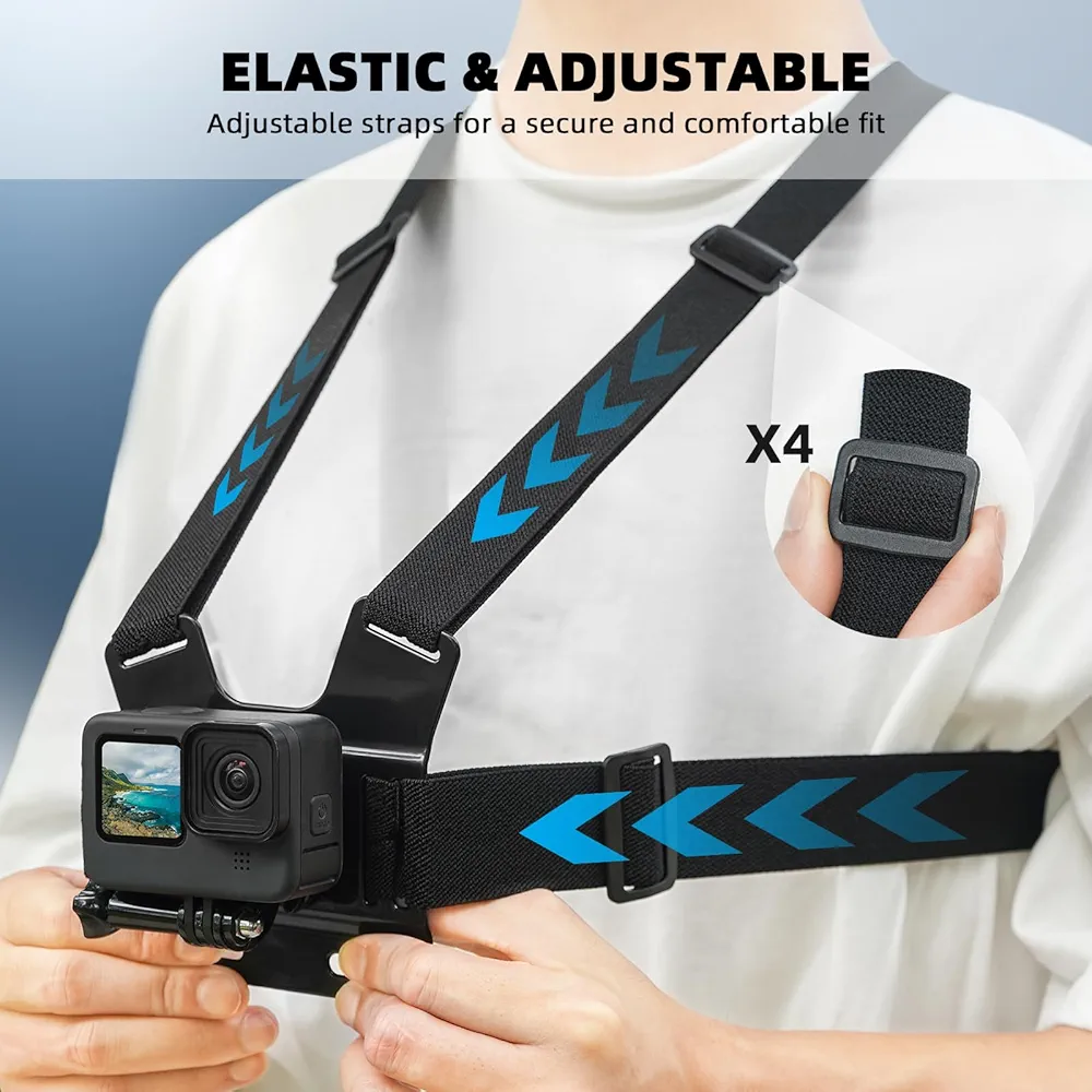 Phone Chest Mount & Head Mount Camera Harness for Action Cameras and Smartphones – Vlog Body Strap Holder Clip Kit for GoPro, DJI Osmo, Insta360, Samsung (Black)