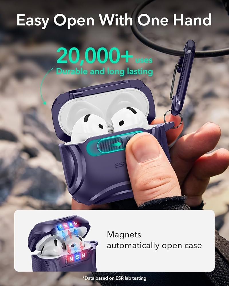 AirPods 4 Case (2024) Purple | MagSafe Compatible | Drop-Proof Lock | Cyber Series Soft TPU Protective Cover with Easy Open Design for AirPods 4th Gen (USB-C)