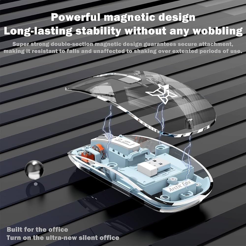 Transparent Wireless & Bluetooth Rechargeable Mouse – Triple-Mode Connection (BT 5.1 + 2.4GHz), Optical Sensor, LED Battery Indicator, Slim Design (Paste Green)