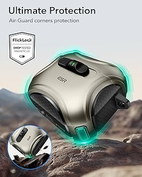 AirPods 4 Case (2024) Titanium | MagSafe Compatible | Drop-Proof Lock | Cyber Series TPU Protective Cover with Easy Open Design for AirPods 4th Gen (USB-C)