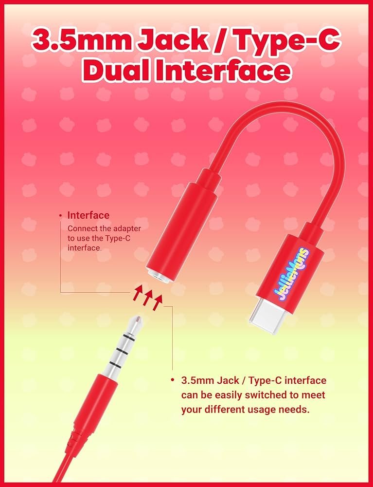 Wired Earphones for Kids with 3.5mm Jack & USB-C Adapter – Colorful In-Ear Headphones with Volume Control, Tangle-Free 1.2m Cable & Silicone Carry Case (Red)