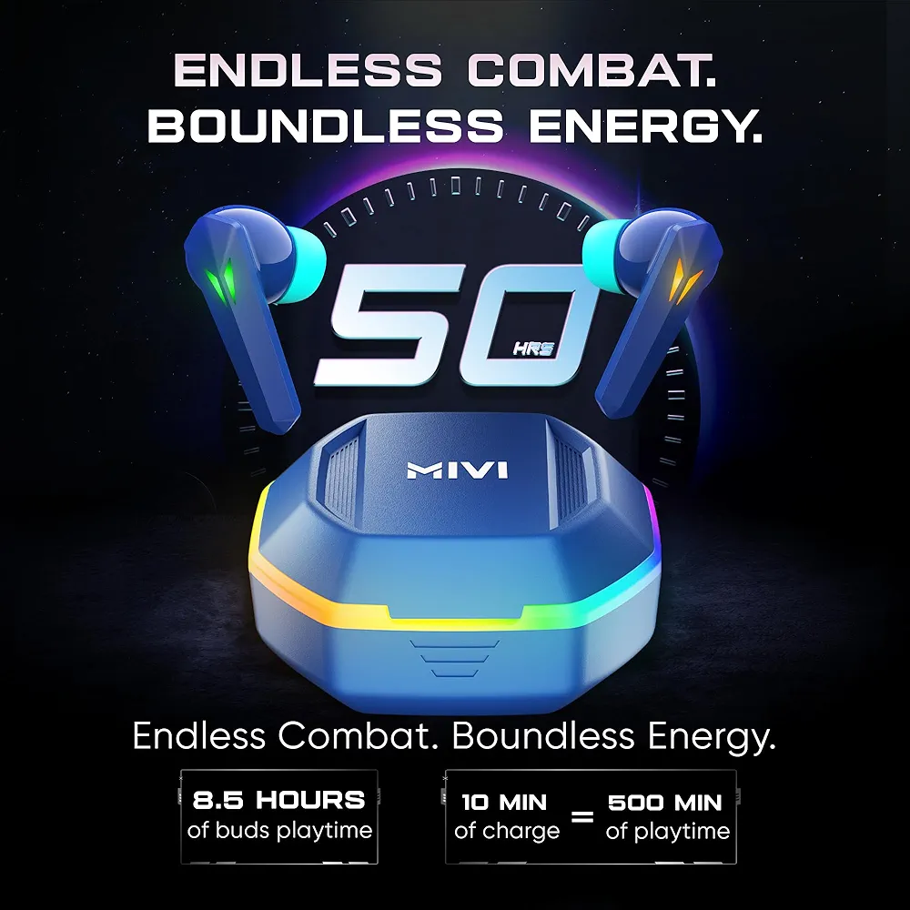 Gaming in-Ear Earbuds with 35ms Low Latency, Dual RGB Aurora Lights, 13mm Bass Drivers & Passive Noise Cancellation (Blue)