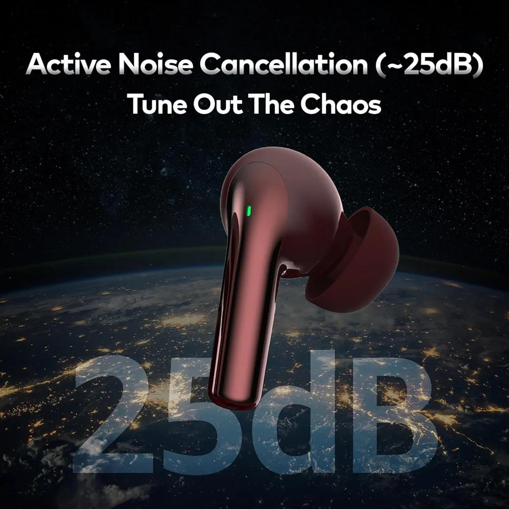 Cranberry TWS Earbuds with 25dB ANC, 50Hrs Playtime, AI ENC Mic, 10mm Drivers, IPX5 & Fast Charging – Bluetooth v5.3 Wireless In-Ear Earphones