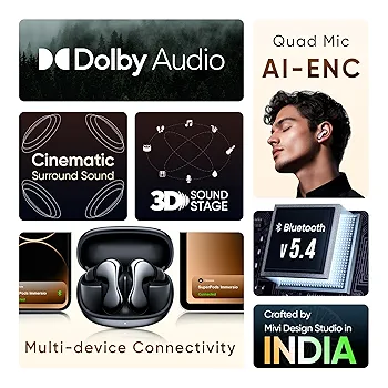 Mivi Superpods Immersio Wireless In-Ear Earbuds with Dolby Audio, 3D Soundstage & AI-ENC Mic (Nexua Black)