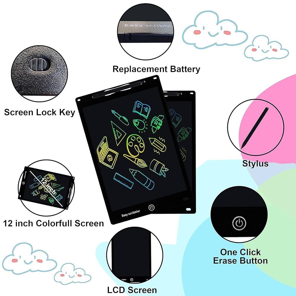 12 Inch Colorful Letters Reusable Portable LCD Writing Pad