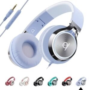 Foldable Noise Isolating On-Ear Headphones with Mic & Volume Control (Lavender, Wired)