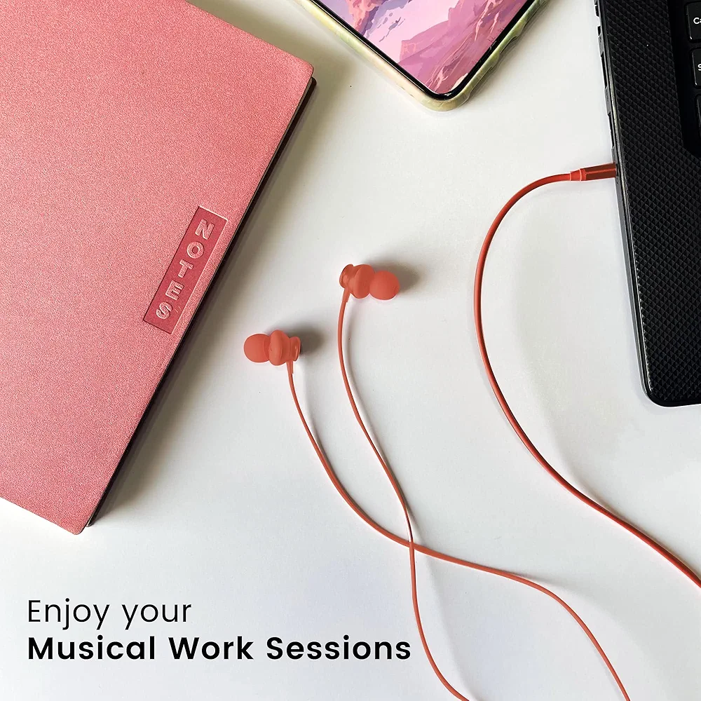 Stringz 38 Wired In-Ear Headphones with Mic, HD Sound & High Bass, 3.5mm Jack (Amber Orange)